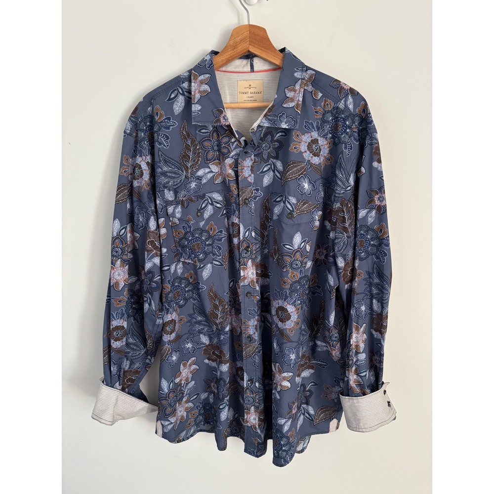 Tommy Bahama Jeans Mens Blue Floral Long Sleeve Button Down Shirt XL